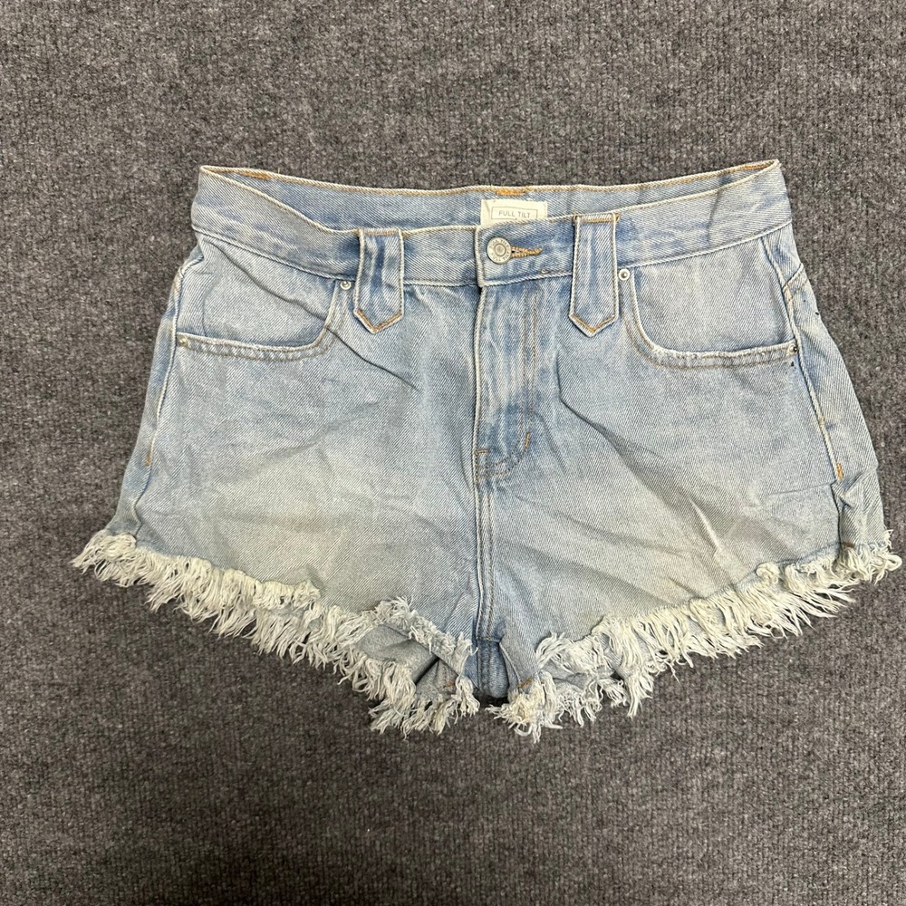 Full Tilt Denim Shorts Womens Size 26 Light Wash High Waisted Frayed Raw Hem
